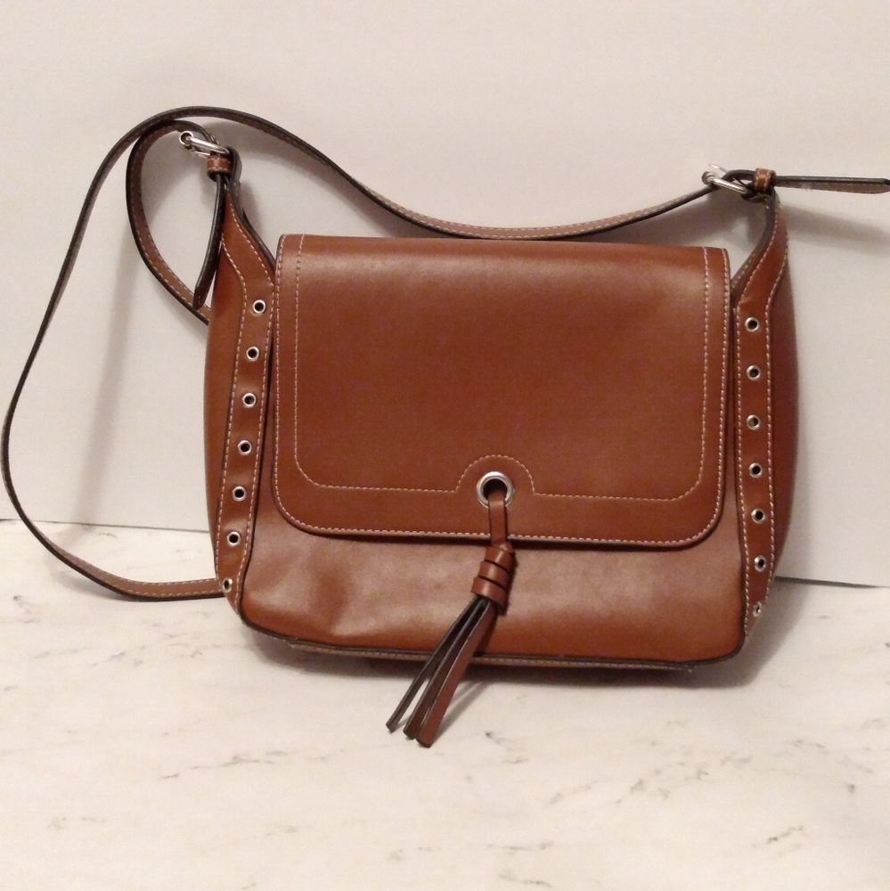 London Fog Brown Leather Crossbody Purse